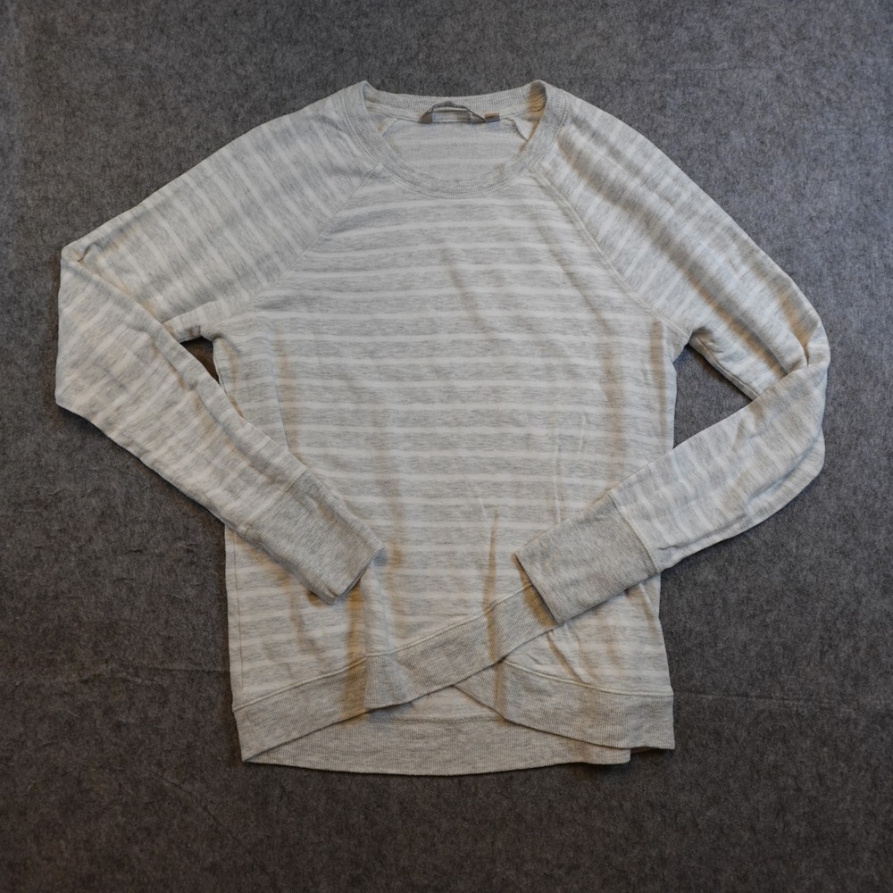 Athleta Sweatshirt Girls‎ Small Gray All Day Striped Raglan Sleeve Crew Neck